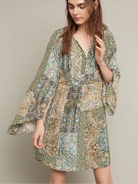 Floreat Anthropologie 100% silk Amelie Silk Kimono bohemian mini dress